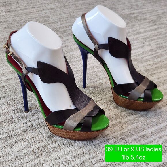 Greymer Color block leather stilleto platform heels sandals size 39 EU or 9 US - Picture 1 of 12
